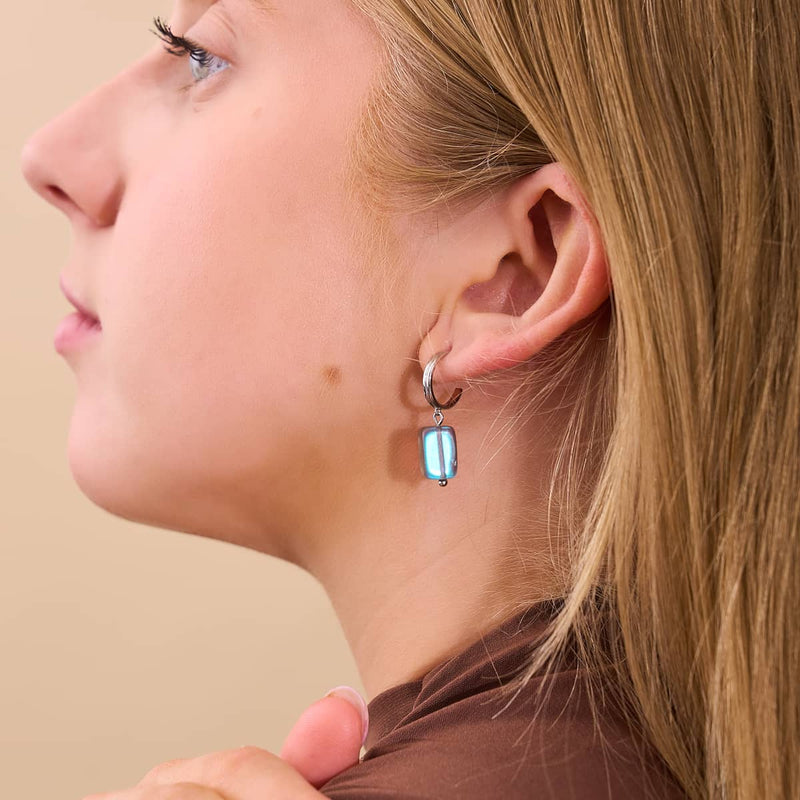 Grey | .925 Sterling Silver | Mermaid Glass Pebble Huggie Earrings