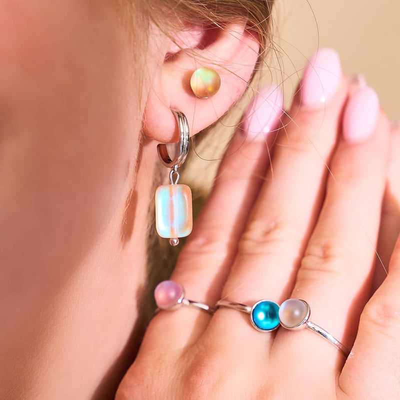 Peach | .925 Sterling Silver | Mermaid Glass Pebble Huggie Earrings