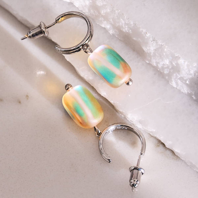 Peach | .925 Sterling Silver | Mermaid Glass Pebble Huggie Earrings