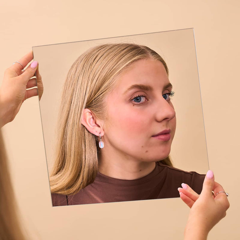 Rainbow White | .925 Sterling Silver | Mermaid Glass Pebble Huggie Earrings