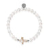 St. Amanda | .925 Sterling Silver | Alabaster Firefly Glass x Ivory Freshwater Pearl Cross Bracelet