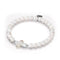 St. Amanda | .925 Sterling Silver | Alabaster Firefly Glass x Ivory Freshwater Pearl Cross Bracelet