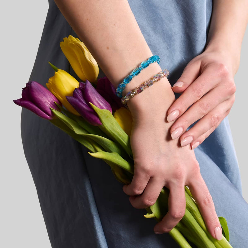 Aquamarine x Blue | Silver | Radiant Facet Pebble Bracelet