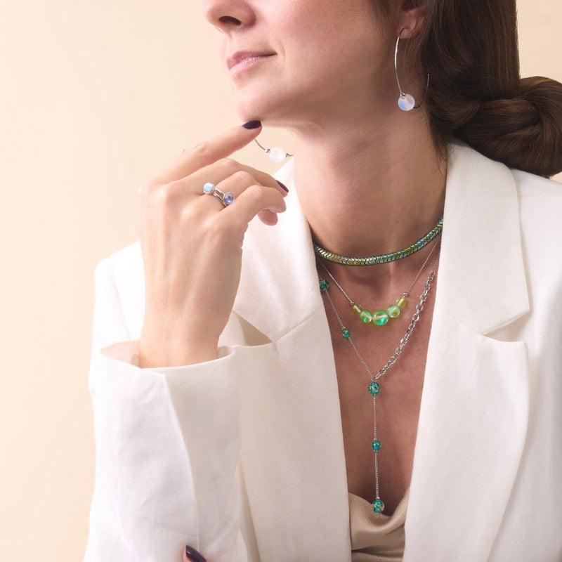 Serpentine | Emerald Hematite x Gunmetal | Double Wave Necklace