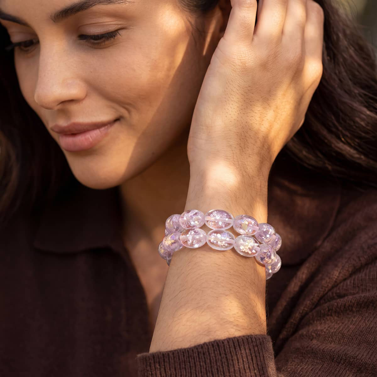 Pink Pony Club | .925 Sterling Silver | Firework Glass Pebble Bracelet