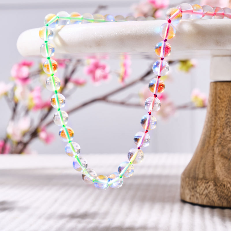 Rainbow Supernova | Silver | Galaxy Glass Knotted Necklace