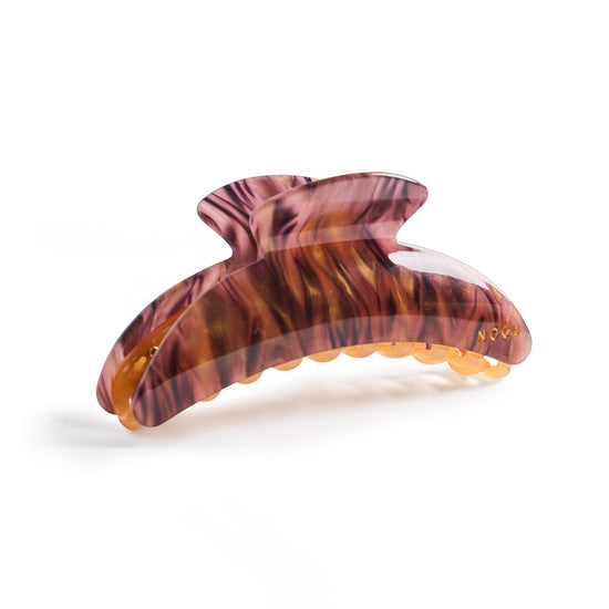 Flame at Dawn deluxe cellulose acetate hair claw in amber and purple hues with 11.8 x 5.8 x 4.6 cm size by NOGU