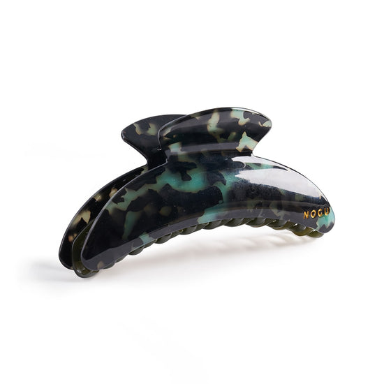 Forest Canopy deluxe cellulose acetate hair claw with organic material and green black pattern by NOGU
