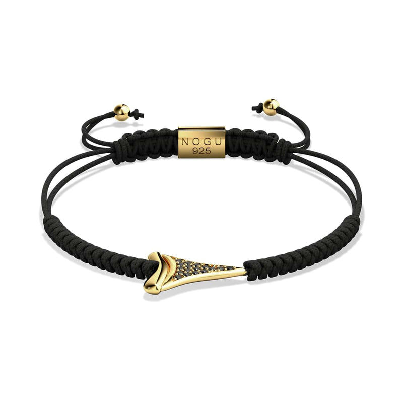 Shark Tooth Black Macrame Bracelet by Lauren Howe | .925 Sterling Gold Vermeil | Black Crystal
