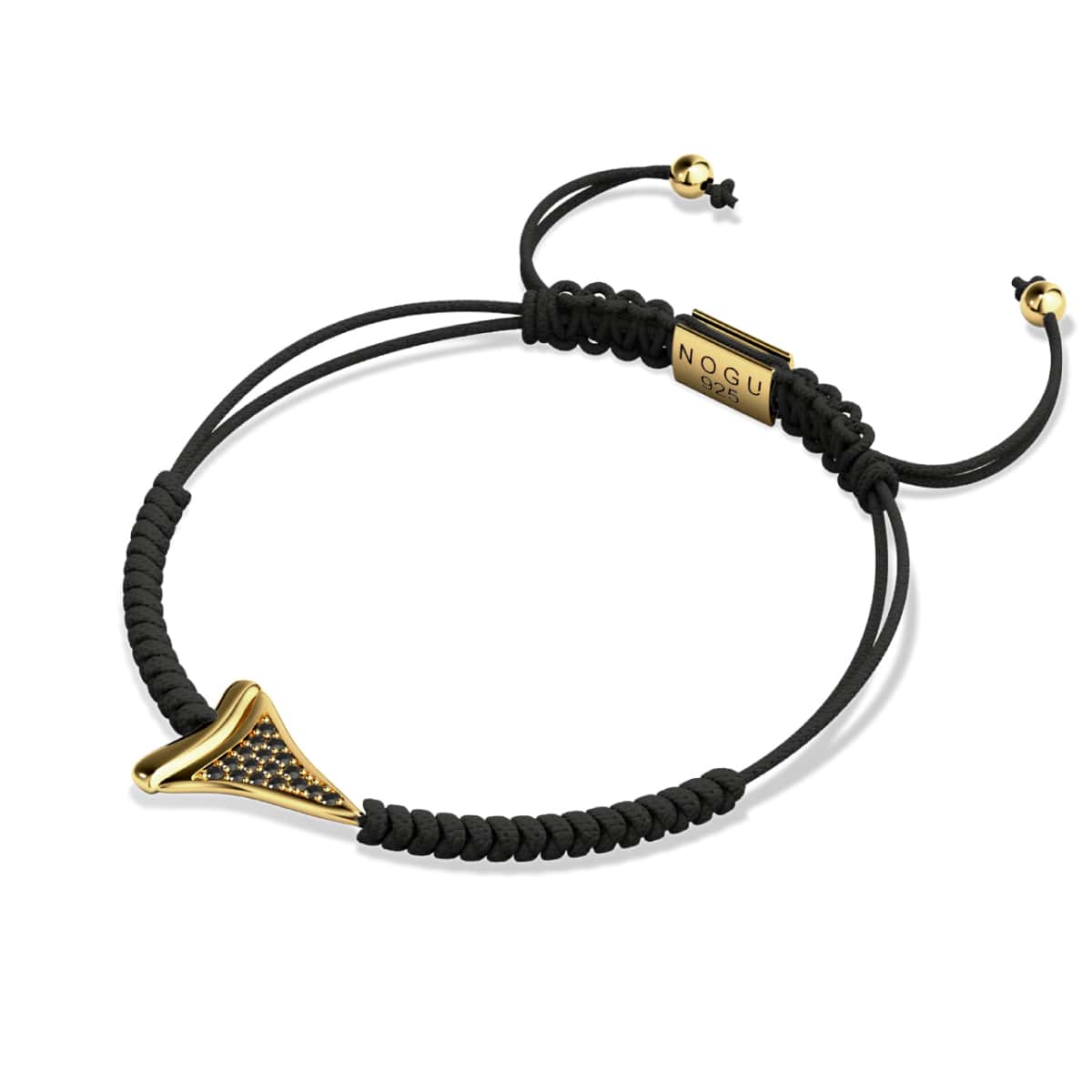 Shark Tooth Black Macrame Bracelet by Lauren Howe | .925 Sterling Gold Vermeil | Black Crystal