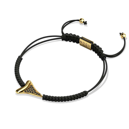 Shark Tooth Black Macrame Bracelet by Lauren Howe | .925 Sterling Gold Vermeil | Black Crystal