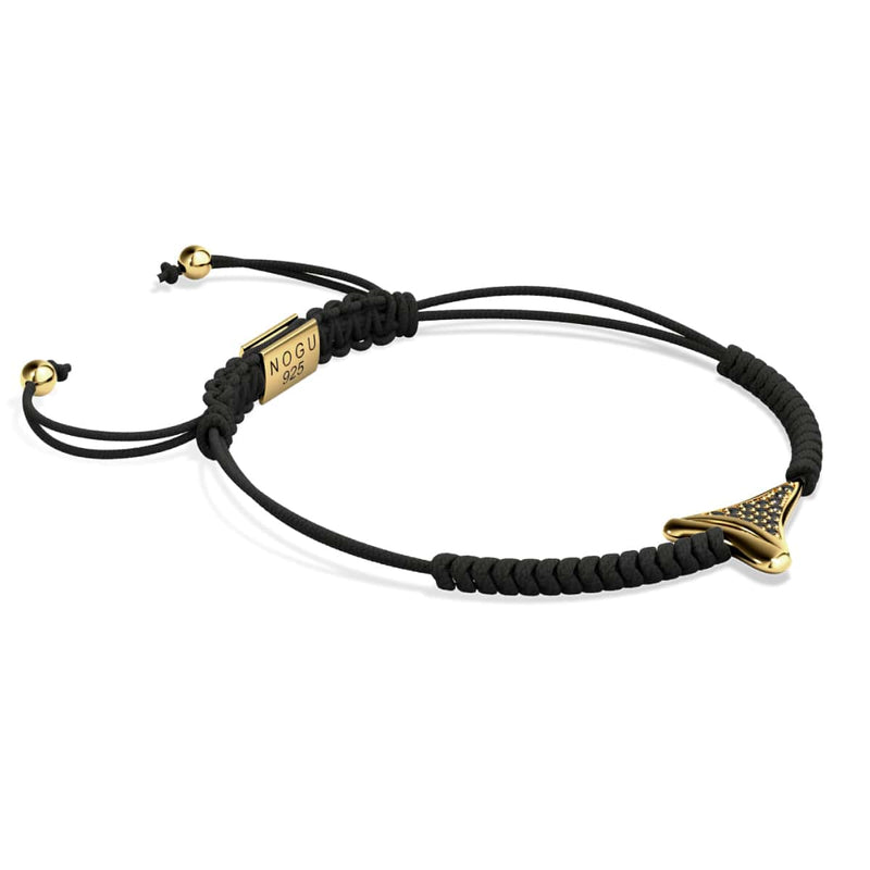 Shark Tooth Black Macrame Bracelet by Lauren Howe | .925 Sterling Gold Vermeil | Black Crystal