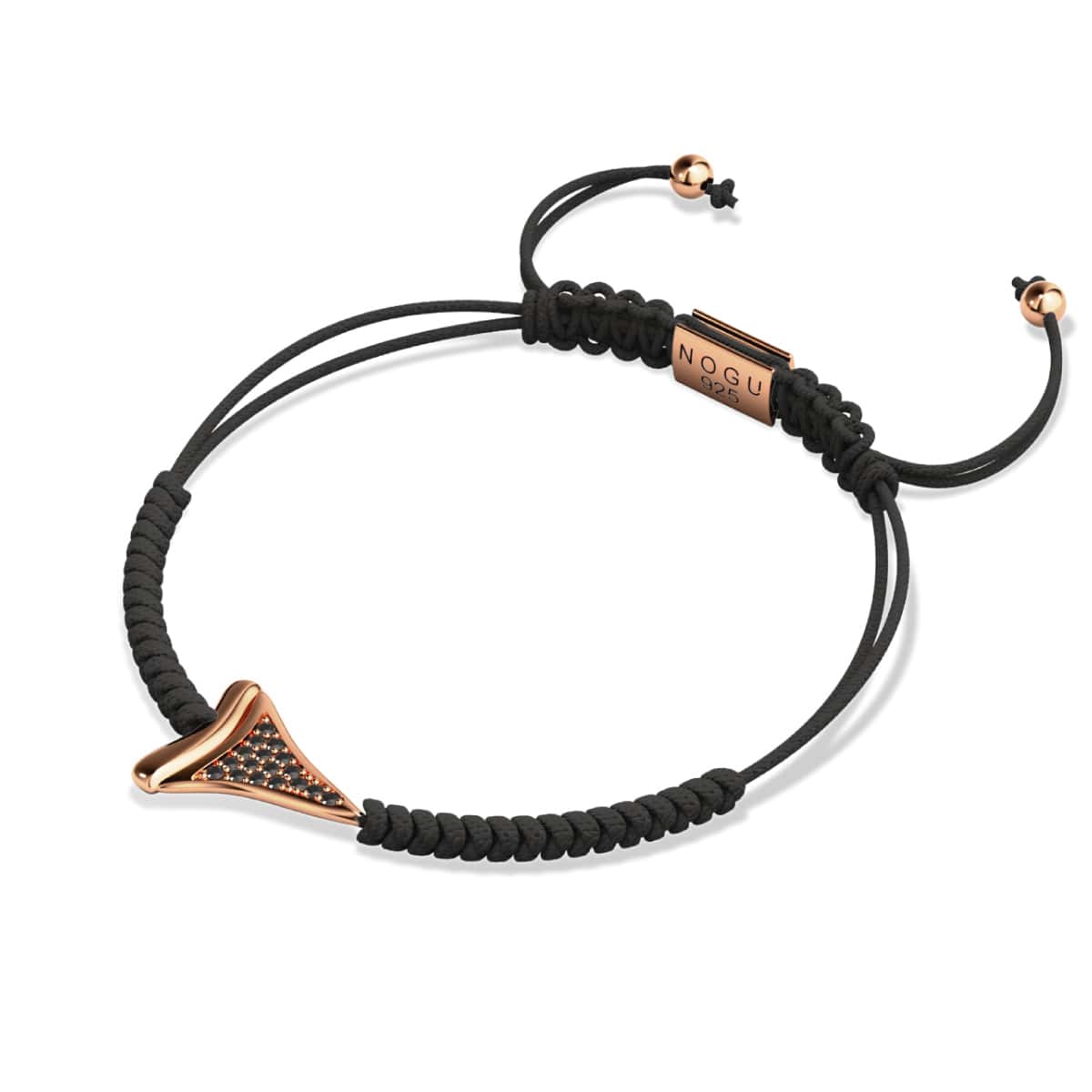 Shark Tooth Black Macrame Bracelet by Lauren Howe | .925 Sterling Silver Rose Gold Vermeil | Black Crystal