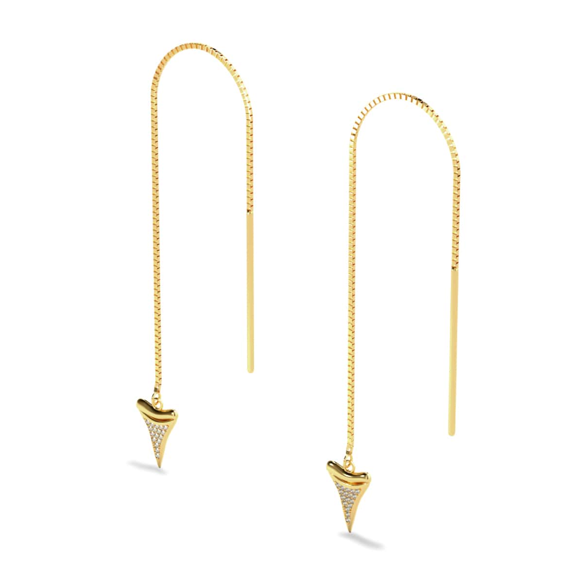 Shark Tooth Chain Drop Threader Earrings by Lauren Howe | .925 Sterling Gold Vermeil | Crystal