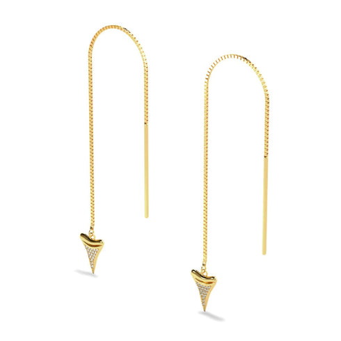 Shark Tooth Chain Drop Threader Earrings by Lauren Howe | .925 Sterling Gold Vermeil | Crystal