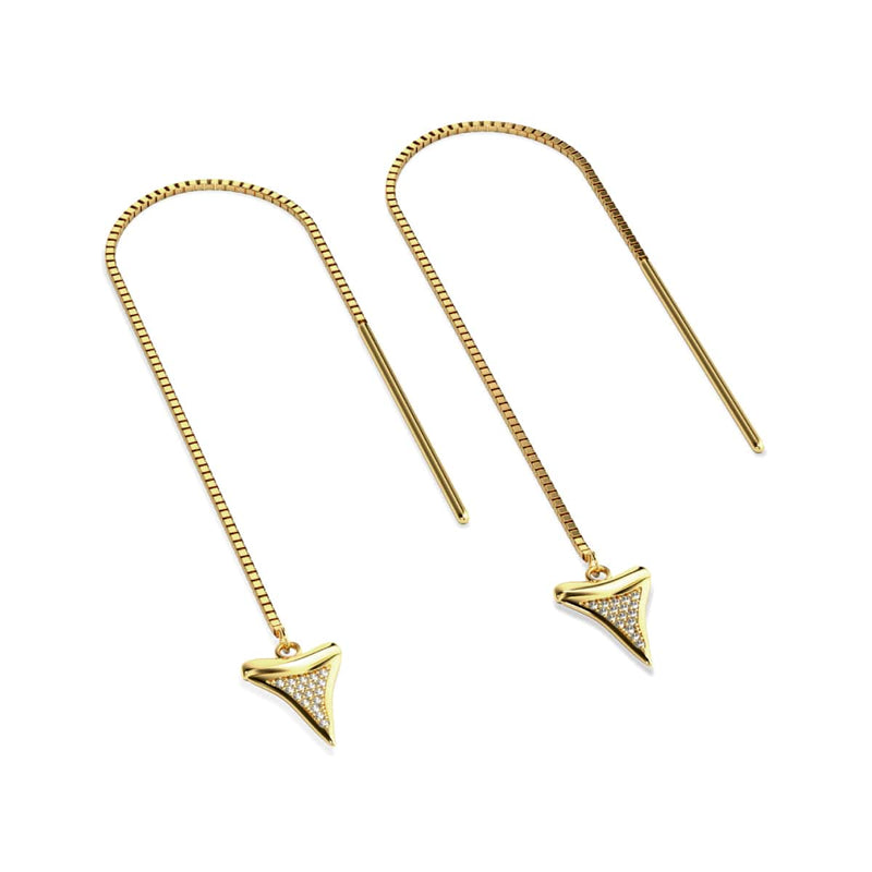 Shark Tooth Chain Drop Threader Earrings by Lauren Howe | .925 Sterling Gold Vermeil | Crystal