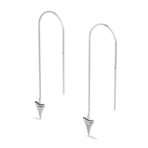 Shark Tooth Chain Drop Threader Earrings by Lauren Howe | .925 Sterling Silver | Crystal