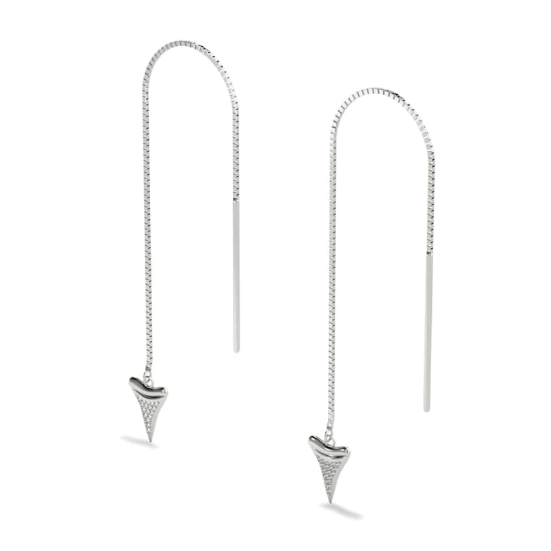 Shark Tooth Chain Drop Threader Earrings by Lauren Howe | .925 Sterling Silver | Crystal