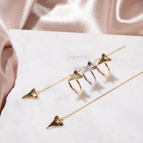 Shark Tooth Ring by Lauren Howe | .925 Sterling Gold Vermeil | Black Crystal