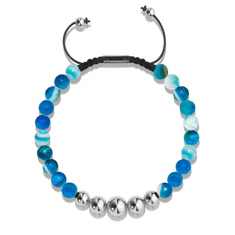 Blue Line Agate | Silver | Balance Gemstone Macrame Bracelet