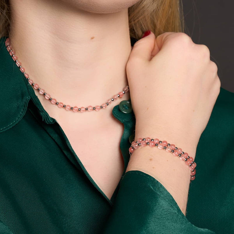 Watermelon Quartz x White Gold | Boho Gem Wrap