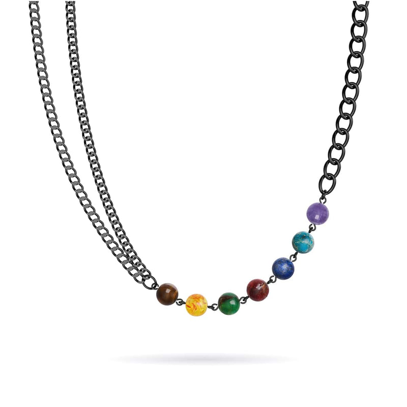 Rainbow Chakra | 7 Gemstone Chain Necklace | Gunmetal