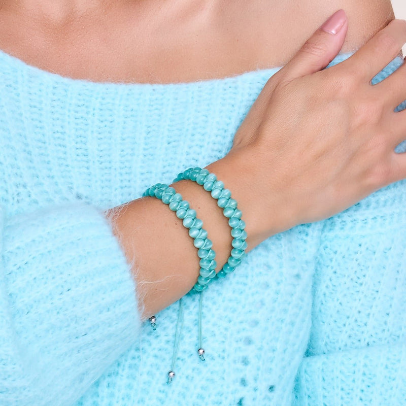 Teal | Silver | Cheshire Glass Double Macrame Bracelet
