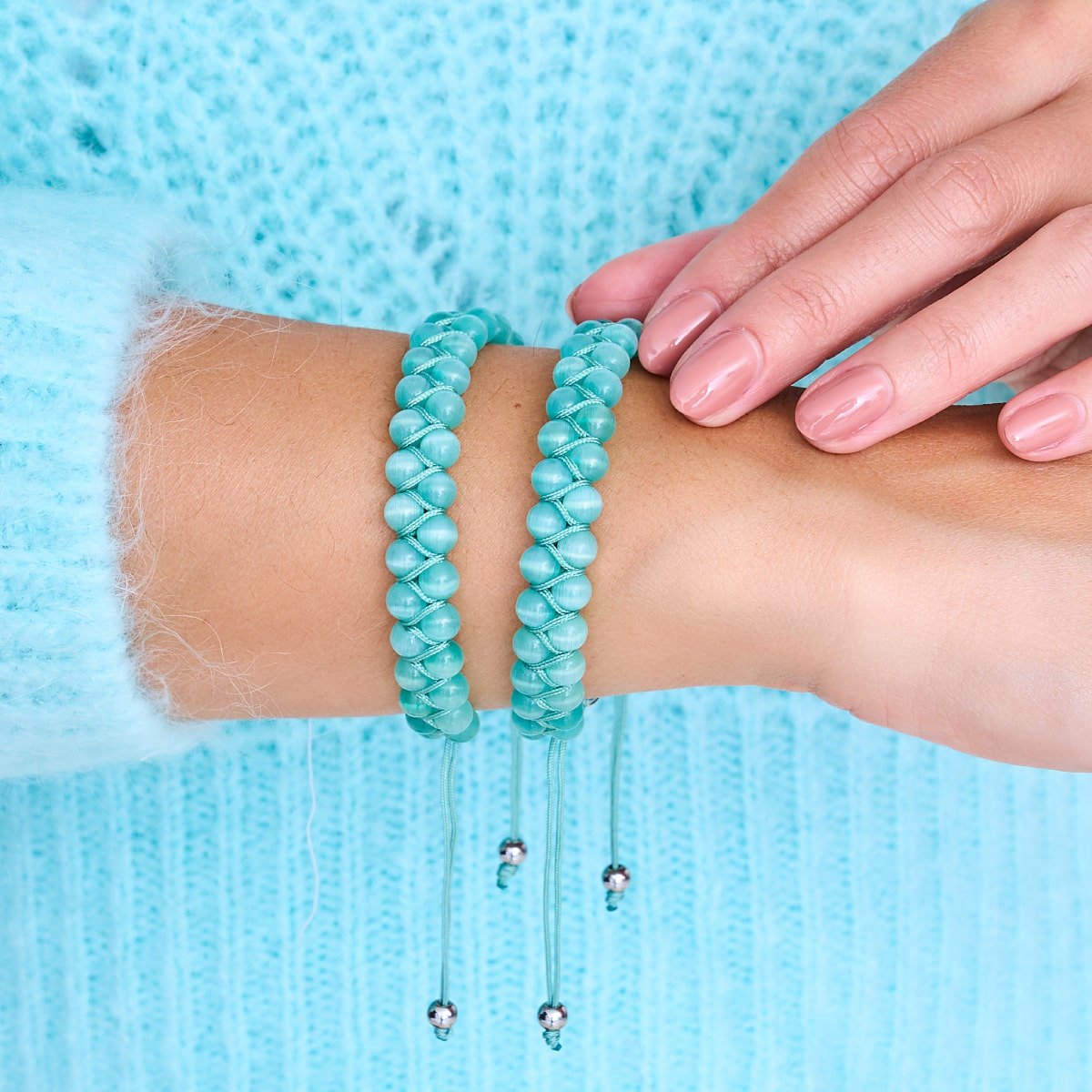 Teal | Silver | Cheshire Glass Double Macrame Bracelet