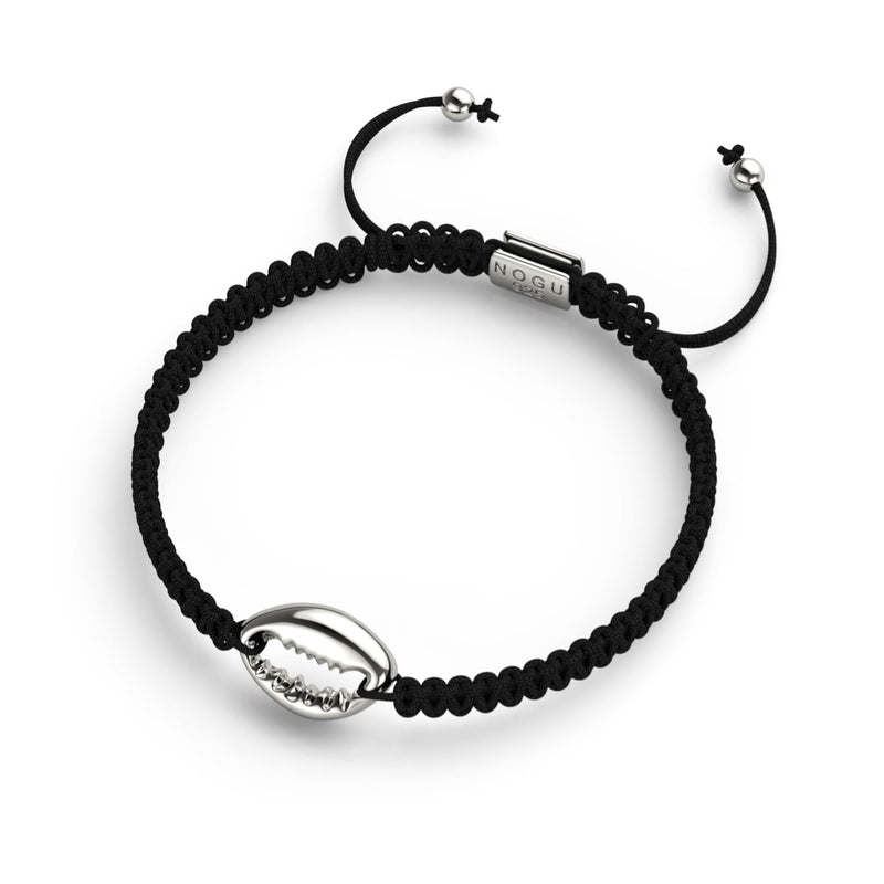 Cowrie Shell Black Macrame Bracelet | .925 Sterling Silver