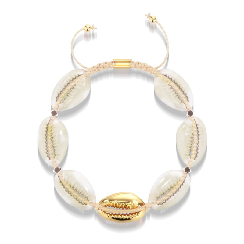 Natural Cowrie Shell | Gold | Cream Macrame Bracelet