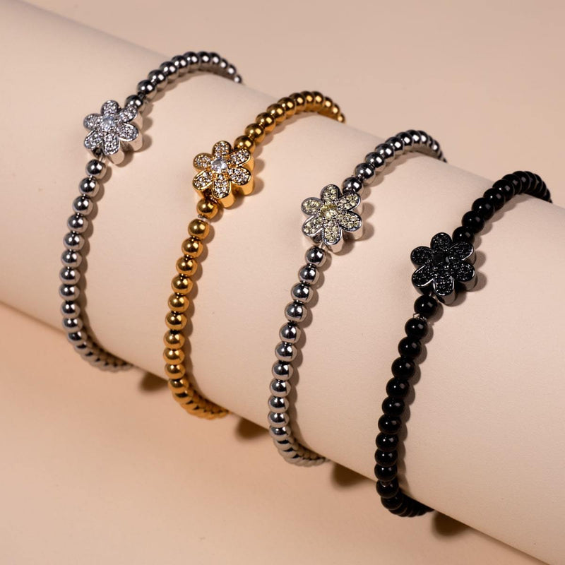 Daffodil | Silver | White Crystal Charm Bracelet