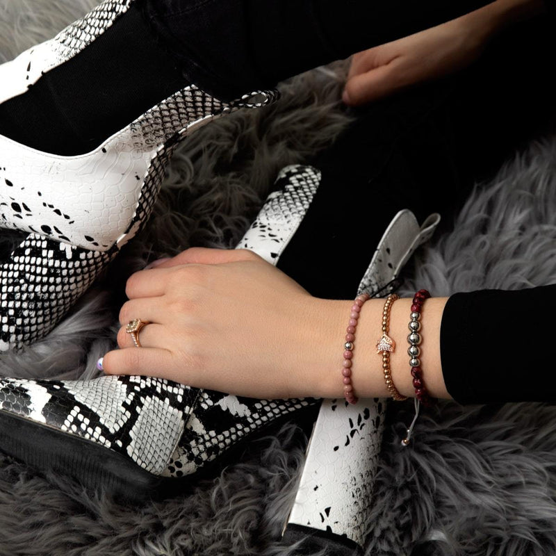 Crystal Fox | 18k Rose Gold | White | Macrame Charmballa Bracelet