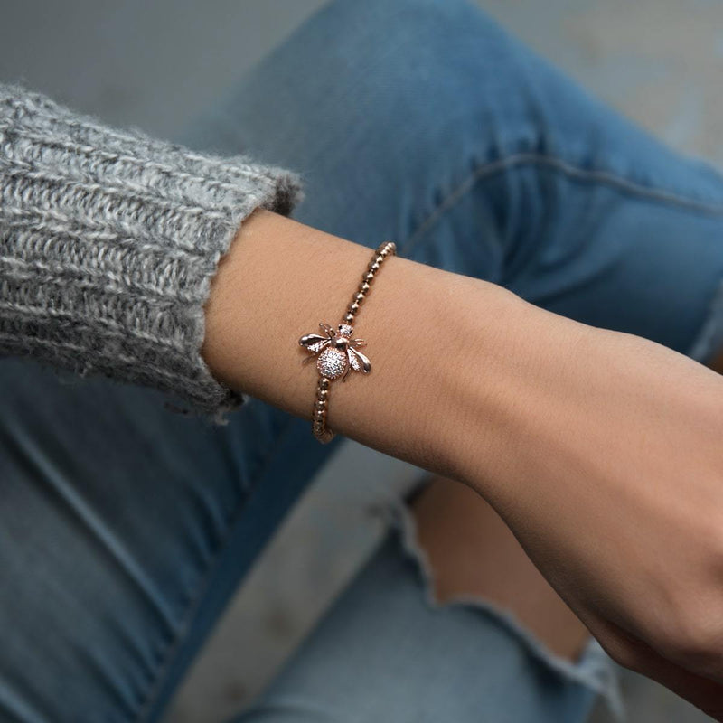 Queen | 18k Rose Gold | Crystal Honeybee Charm Bracelet