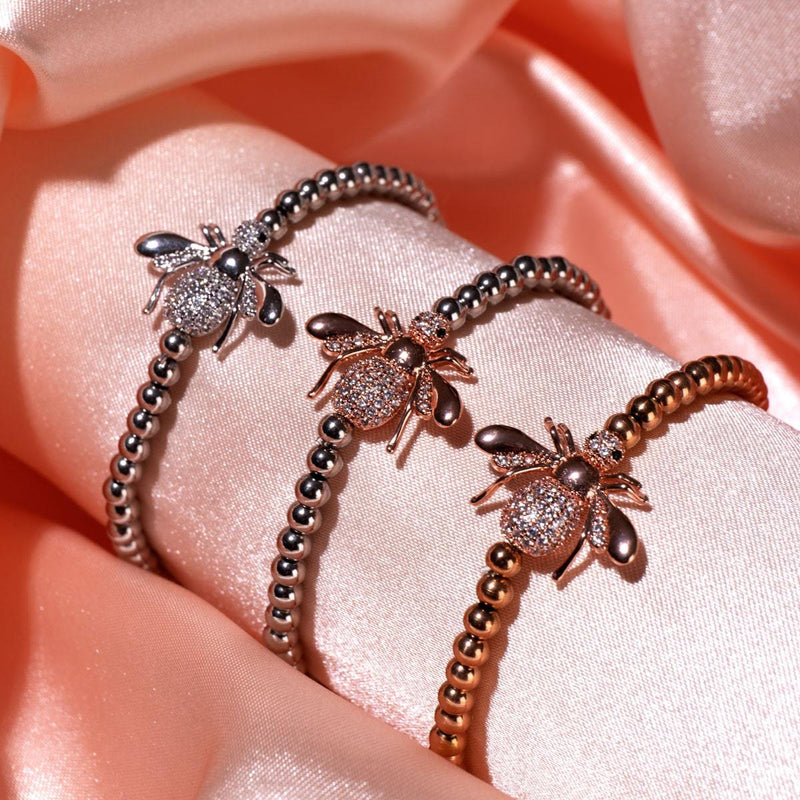 Queen | 18k Rose Gold | Crystal Honeybee Charm Bracelet