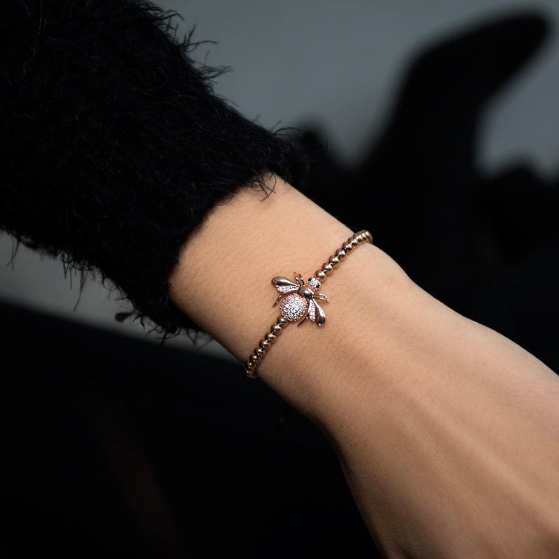 Queen | 18k Rose Gold | Crystal Honeybee Macrame Charmballa Bracelet