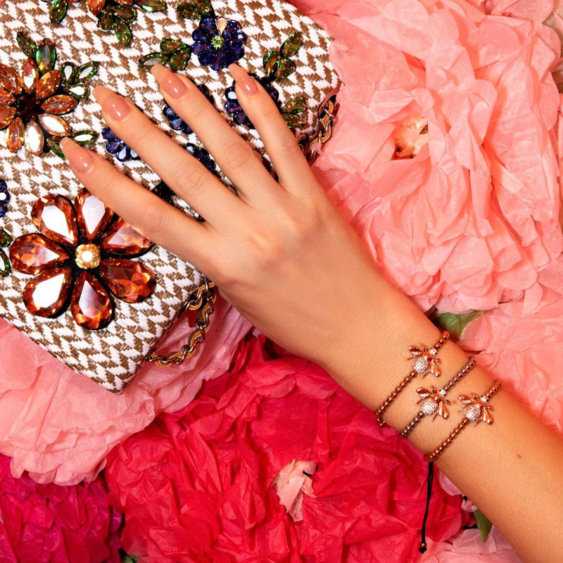 Queen | 18k Rose Gold | Crystal Honeybee Macrame Charmballa Bracelet