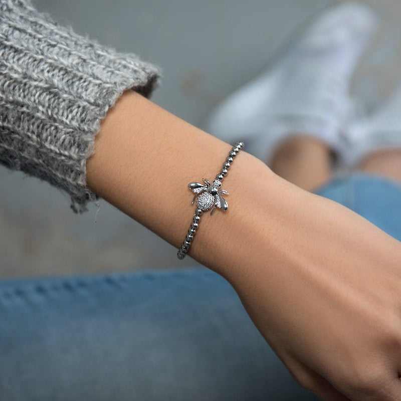 Queen | Silver | Crystal Honeybee Charm Bracelet