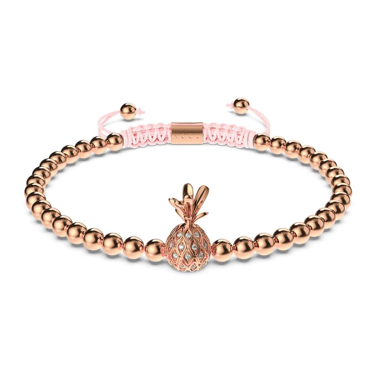 Pina Colada | 18k Rose Gold | Pink | Crystal Pineapple | Macrame Charmballa Bracelet