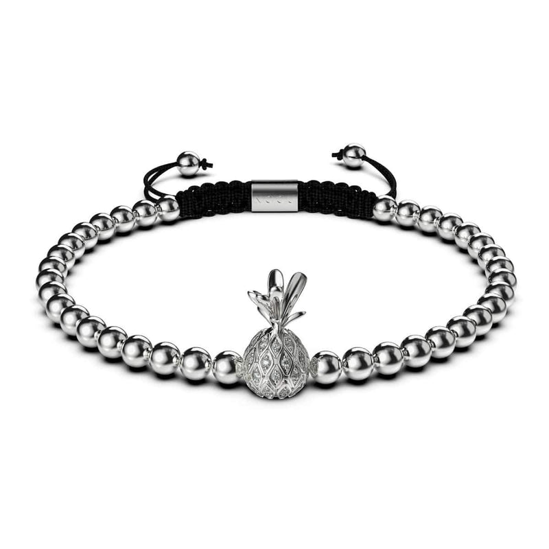 Pina Colada | Silver | Black | Crystal Pineapple | Macrame Charmballa Bracelet