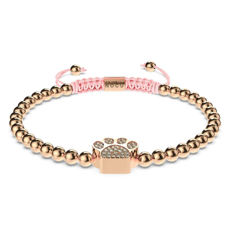 Paw | 18k Rose Gold | Pink | Crystal Pup Print | Macrame Charmballa Bracelet