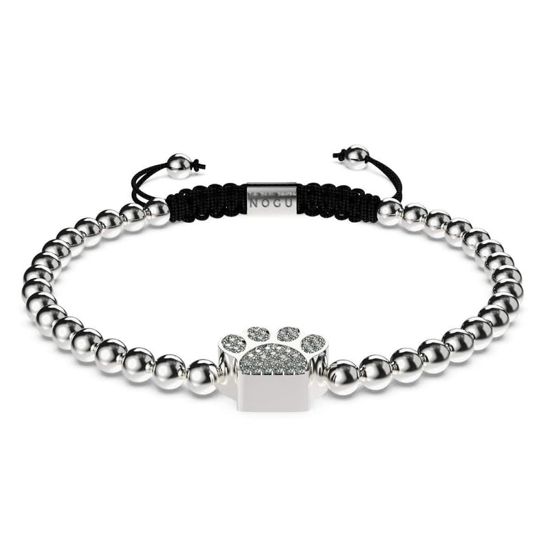 Paw | Silver | Black | Crystal Pup Print | Macrame Charmballa Bracelet