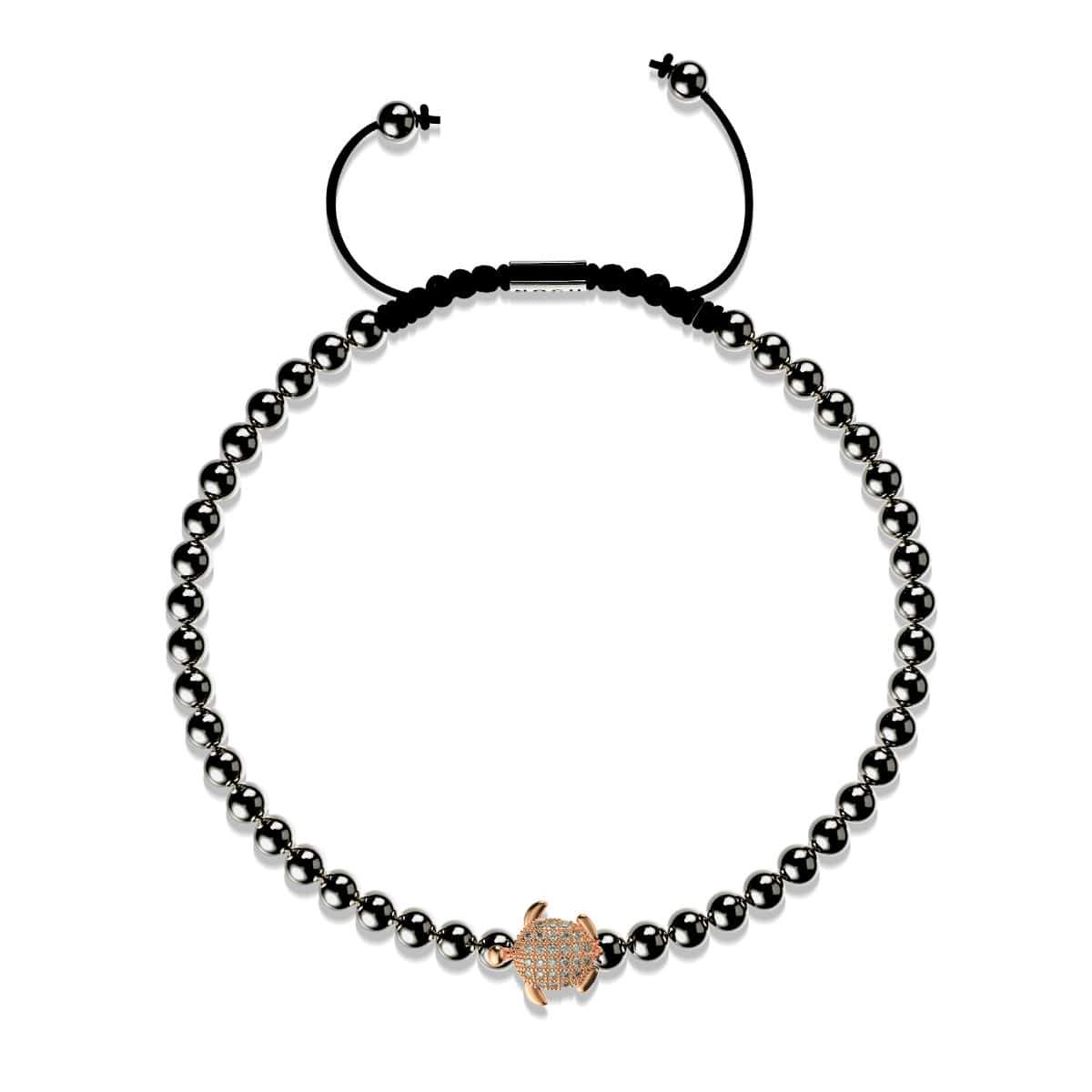 Tortuga | 18k Rose Gold & Gunmetal | Black | Crystal Sea Turtle | Macrame Charmballa Bracelet