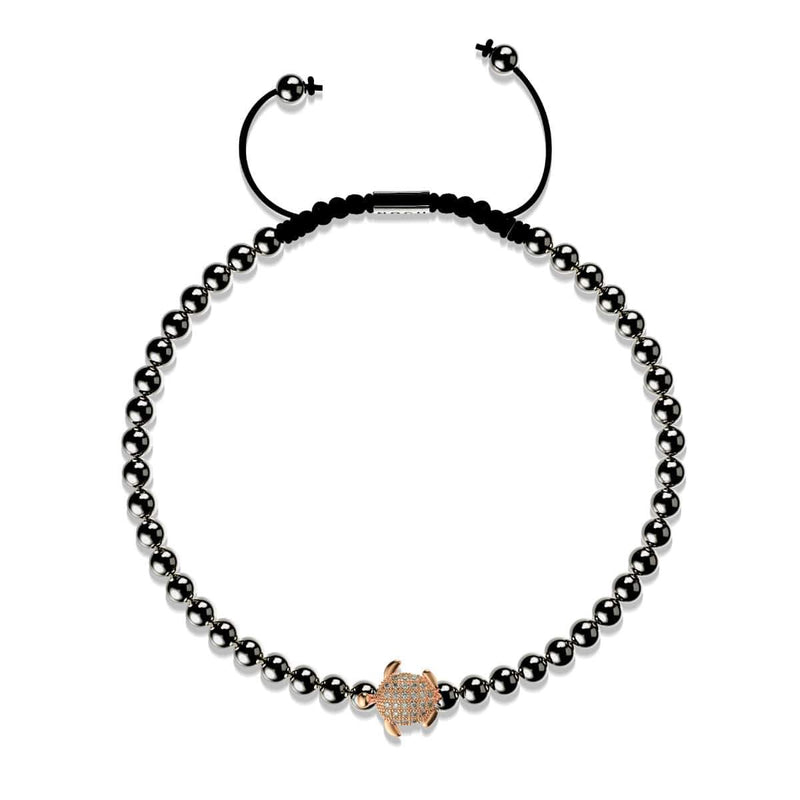 Tortuga | 18k Rose Gold & Gunmetal | Black | Crystal Sea Turtle | Macrame Charmballa Bracelet