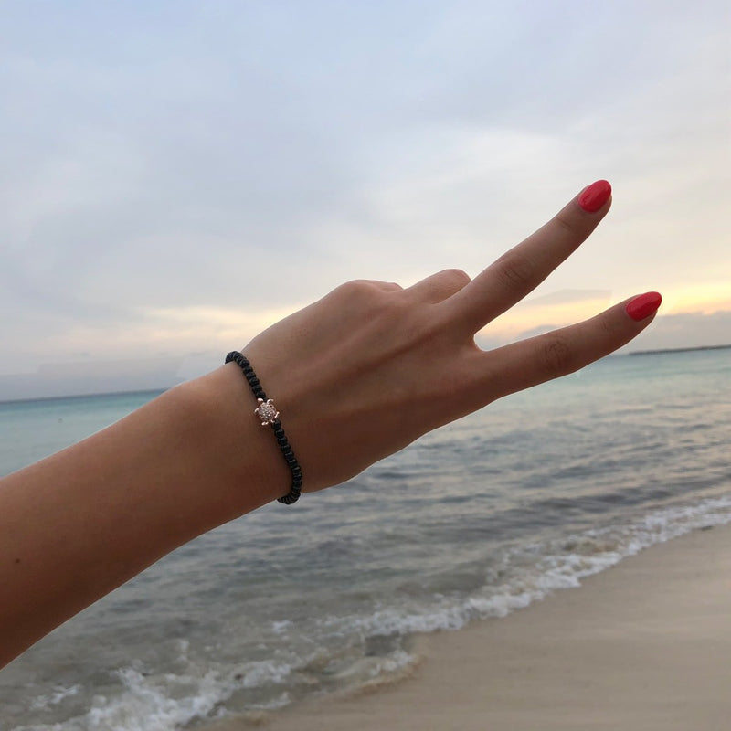 Tortuga | Gunmetal & 18k Rose Gold | Crystal Sea Turtle Bracelet