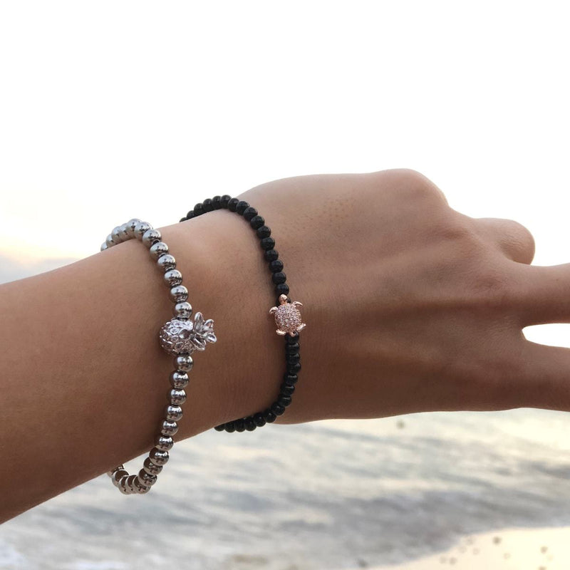 Tortuga | Gunmetal & 18k Rose Gold | Crystal Sea Turtle Bracelet