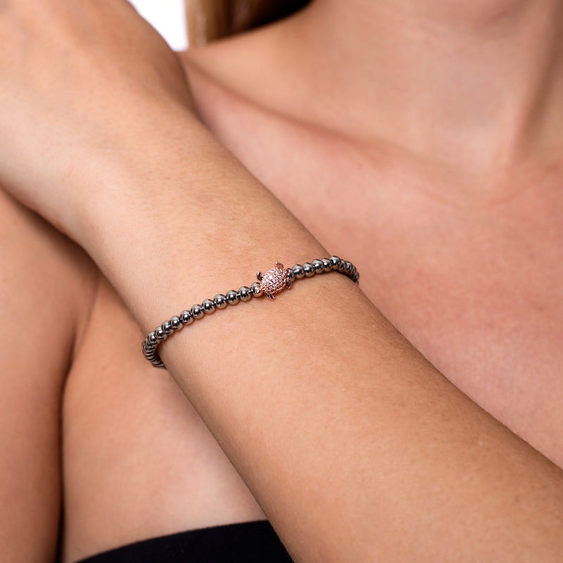 Tortuga | Silver & 18k Rose Gold | Crystal Sea Turtle Bracelet