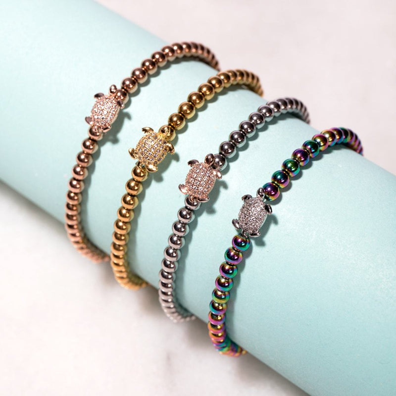 Tortuga | Silver & 18k Rose Gold | Crystal Sea Turtle Bracelet