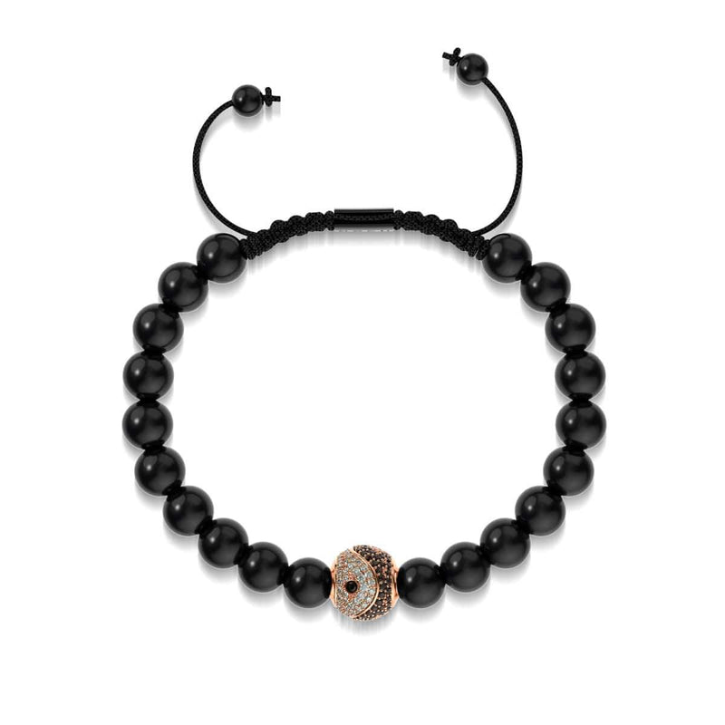 Balance | 18k Rose Gold & Gunmetal | Black | Crystal Yin Yang | Macrame Charmballa Bracelet