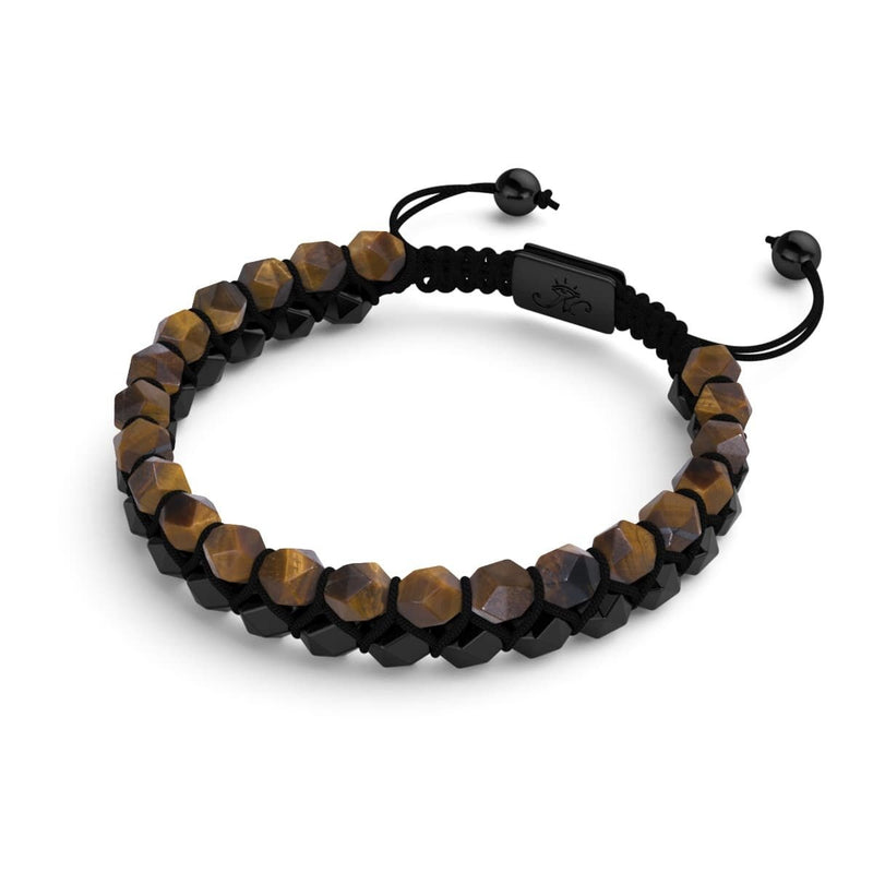 Tigers Eye & Black Agate | Gunmetal | Double Geom Bracelet