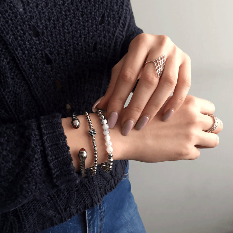 Joyful | Silver | Porcelain Jade | Gemstone Expression Bracelet